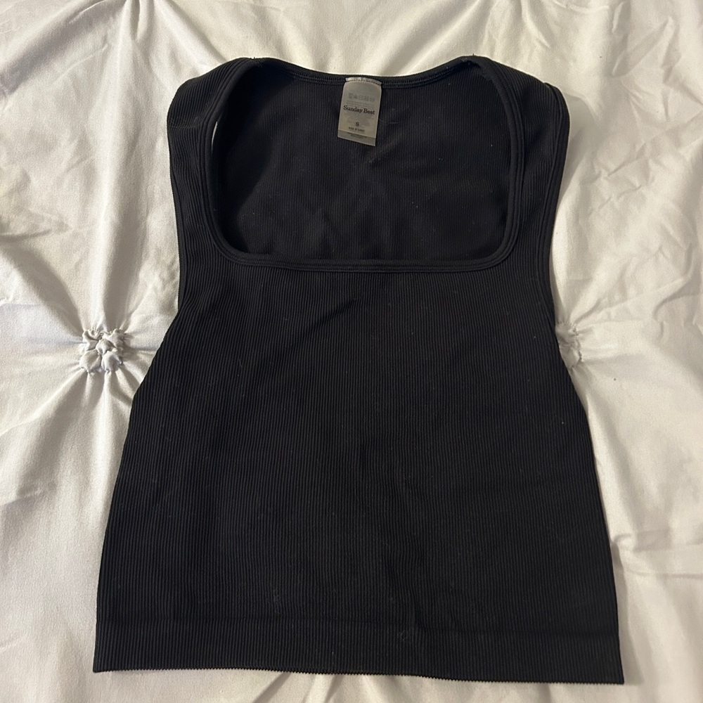 Sunday Best Black Ribbed Square-Neck Tank
